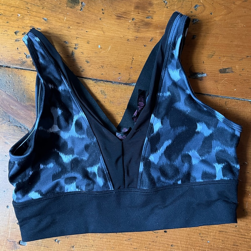 Betsey Johnson performance crop bra top mesh cross detail v neck